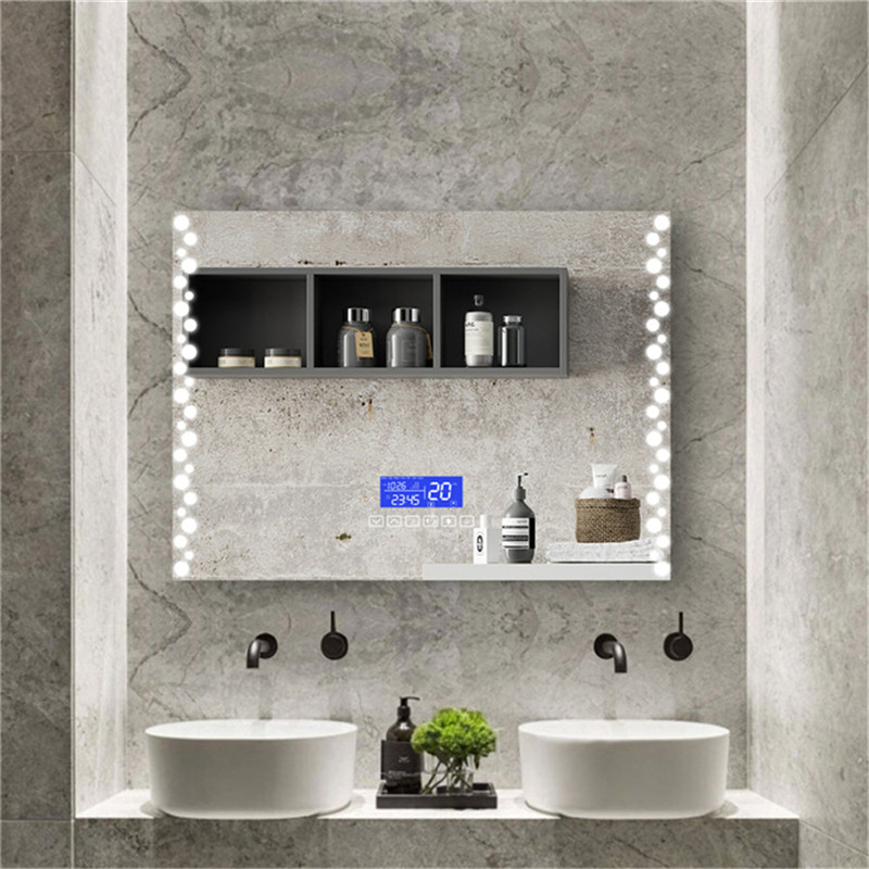 weather condition Three Color Lights led Backlight Mirror with Bluetooth/Digital Clock/Defogger